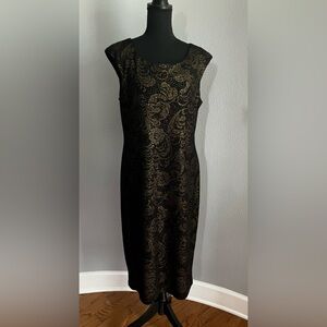 Connected Apparel Elegant Black and Gold Lace Cocktail Dress. Size 14